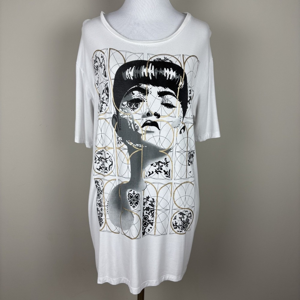 ANN DEMEULEMEESTER T-Shirt‎ Womens XL White Woman Portrait 100% Cotton Designer